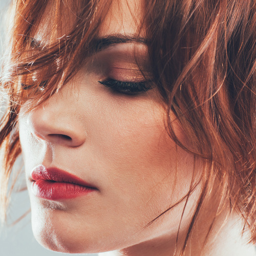 hair studio portrait woman styled short red hair